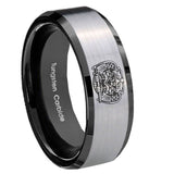 8mm Masonic 32 Degree Freemason Beveled Edges Brush Black 2 Tone Tungsten Carbide Bands Ring