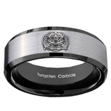 10mm Masonic 32 Degree Freemason Beveled Edges Brushed Silver Black Tungsten Mens Engagement Band