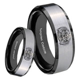 8mm Masonic 32 Degree Freemason Beveled Edges Brush Black 2 Tone Tungsten Carbide Bands Ring