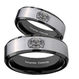 His Hers Masonic 32 Degree Freemason Beveled Edges Brush Black 2 Tone Tungsten Mens Ring Set