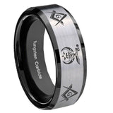 8mm Masonic Shriners Beveled Brush Black 2 Tone Tungsten Mens Promise Ring