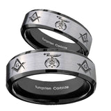 His Hers Masonic Shriners Beveled Edges Brush Black 2 Tone Tungsten Men's Ring Set