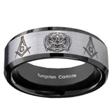 10mm Masonic 32 Design Beveled Brushed Silver Black Tungsten Anniversary Ring