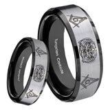 8mm Masonic 32 Design Beveled Edges Brush Black 2 Tone Tungsten Promise Ring