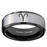 10mm Aries Zodiac Beveled Brushed Silver Black Tungsten Men's Wedding Ring