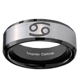 10mm Cancer Horoscope Beveled Brushed Silver Black Tungsten Personalized Ring