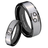 His Hers Cancer Horoscope Beveled Brush Black 2 Tone Tungsten Men Band Set