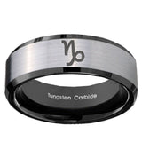 10mm Capricorn Zodiac Beveled Edges Brushed Silver Black Tungsten Promise Ring