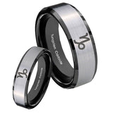 His Hers Capricorn Zodiac Beveled Brush Black 2 Tone Tungsten Mens Ring Set