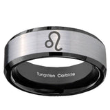 10mm Leo Zodiac Beveled Edges Brushed Silver Black Tungsten Wedding Band Mens