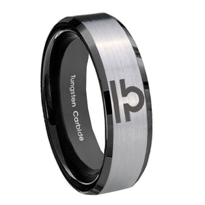 8mm Libra Horoscope Beveled Edges Brush Black 2 Tone Tungsten Mens Wedding Ring