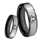 8mm Libra Horoscope Beveled Edges Brush Black 2 Tone Tungsten Mens Wedding Ring