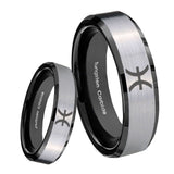 8mm Pisces Zodiac Beveled Edges Brush Black 2 Tone Tungsten Men's Wedding Ring