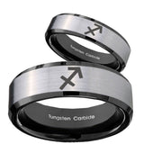 His Hers Sagittarius Zodiac Beveled Brush Black 2 Tone Tungsten Rings Set