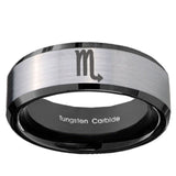 10mm Scorpio Horoscope Beveled Edges Brushed Silver Black Tungsten Engraved Ring