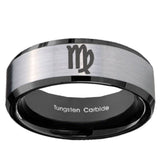 10mm Virgo Zodiac Beveled Edges Brushed Silver Black Tungsten Bands Ring