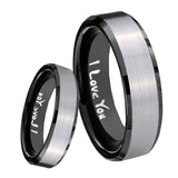 8mm I Love You Beveled Edges Brush Black 2 Tone Tungsten Men's Wedding Ring