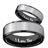 His Hers I Love You Beveled Brush Black 2 Tone Tungsten Men's Ring Set