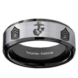 10mm Marine Army Sergeant Beveled Edges Brushed Silver Black Tungsten Engraved Ring