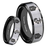 8mm Marine Army Sergeant Beveled Edges Brush Black 2 Tone Tungsten Men's Bands Ring