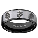 10mm Marine Chief Master Sergeant  Beveled Brushed Silver Black Tungsten Bands Ring