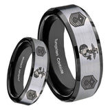 8mm Marine Chief Master Sergeant  Beveled Brush Black 2 Tone Tungsten Mens Ring Engraved