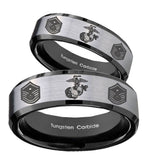 His Hers Marine Chief Master Sergeant  Beveled Brush Black 2 Tone Tungsten Bands Ring Set