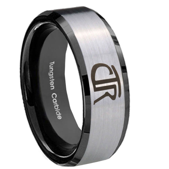 8mm CTR Beveled Edges Brush Black 2 Tone Tungsten Carbide Mens Wedding Ring