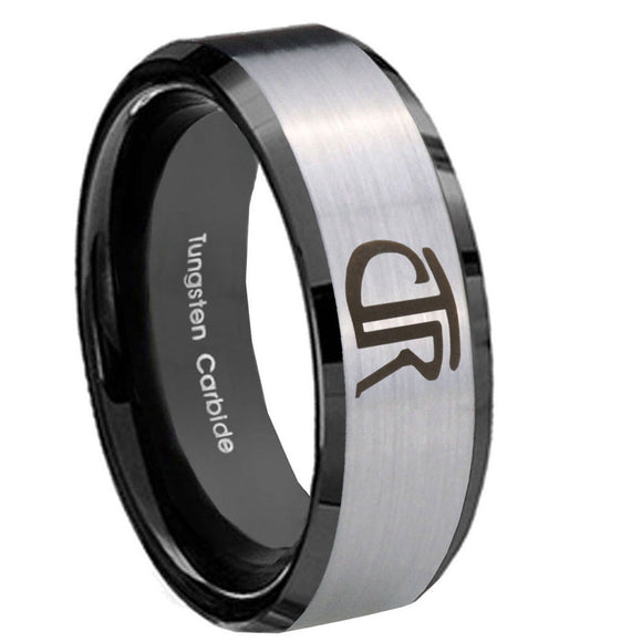 10mm CTR Beveled Edges Brushed Silver Black Tungsten Wedding Engraving Ring
