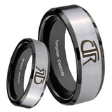 8mm CTR Beveled Edges Brush Black 2 Tone Tungsten Carbide Mens Wedding Ring