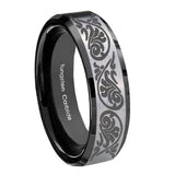 10mm Etched Tribal Pattern Beveled Brushed Silver Black Tungsten Bands Ring