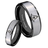 His Hers Pester Master Masonic Beveled Brush Black 2 Tone Tungsten Engraving Ring Set