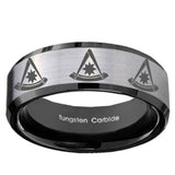 10mm Multiple Pester Master Masonic Beveled Brushed Silver Tungsten Mens Ring