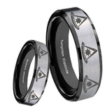 8mm Multiple Pester Master Masonic Beveled Brush Black 2 Tone Tungsten Mens Ring