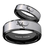 His Hers Lizard Beveled Edges Brush Black 2 Tone Tungsten Mens Ring Set