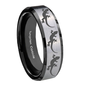 10mm Multiple Lizard Beveled Brushed Silver Black Tungsten Mens Anniversary Ring