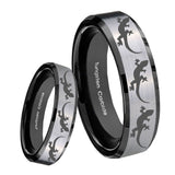 8mm Multiple Lizard Beveled Brush Black 2 Tone Tungsten Mens Ring Engraved