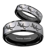 His Hers Multiple Lizard Beveled Brush Black 2 Tone Tungsten Mens Ring Set