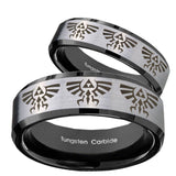 His Hers Multiple Zelda Skyward Sword Beveled Brush Black 2 Tone Tungsten Men's Band Set