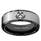 10mm Anchor Beveled Edges Brushed Silver Black Tungsten Carbide Engraved Ring