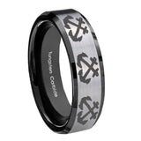 8mm Multiple Anchor Beveled Edges Brush Black 2 Tone Tungsten Personalized Ring