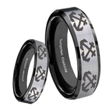 8mm Multiple Anchor Beveled Edges Brush Black 2 Tone Tungsten Personalized Ring
