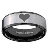 10mm Heart Beveled Edges Brushed Silver Black Tungsten Carbide Custom Mens Ring