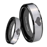 8mm Heart Beveled Edges Brush Black 2 Tone Tungsten Carbide Promise Ring