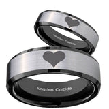 His Hers Heart Beveled Edges Brush Black 2 Tone Tungsten Mens Bands Ring Set