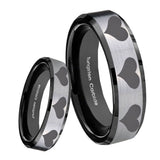 8mm Multiple Heart Beveled Brush Black 2 Tone Tungsten Wedding Engagement Ring