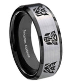 8mm Transformers Autobot Decepticon Beveled Edges Brush Black 2 Tone Tungsten Mens Ring