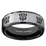 10mm Transformers Autobot Decepticon Beveled Brushed Silver Black Tungsten Engraved Ring