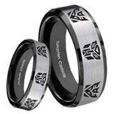 8mm Transformers Autobot Decepticon Beveled Edges Brush Black 2 Tone Tungsten Mens Ring