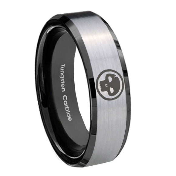 10mm Skull Beveled Edges Brushed Silver Black Tungsten Wedding Engagement Ring